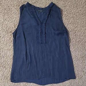 Chaus Navy Sleeveless Blouse with Ruffle Detail